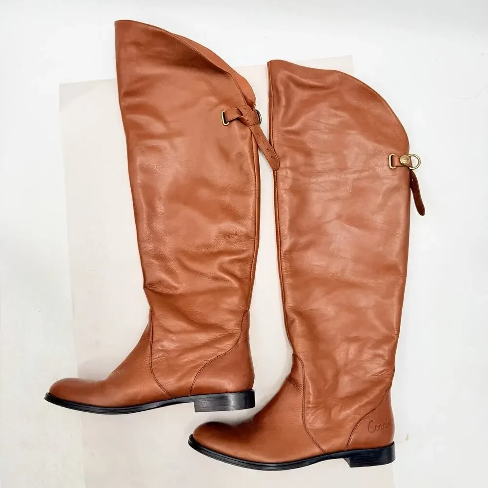 Coach Cheyenne Brown Soft Calf Leather Over the Knee Riding Boots Womens 8